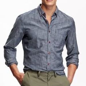 Old Navy Blue Chambray Slim Fit Casual Button Down Shirt